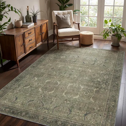Vista 79 de Bavni Tapetes de 2 x 3 pies, lavable a máquina, clásico, con estampado gastado, ultradelgado, felpilla, decorativo, pelo corto, ligero