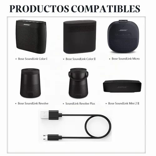 Vista 2 de Cable de carga compatible con Bose SoundLink Color I, II, III, Bose SoundLink Mini 2 II, Micro, SoundLink Revolve, Revolve Plus, Soundwear Companion