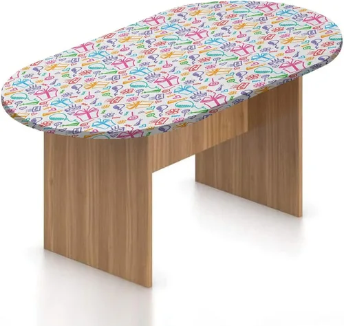 Vista 23 de XISUNYA Mantel ovalado ajustable para patio, decoración de cumpleaños, de poliéster, con bordes elásticos, diseño de búhos de dibujos animados