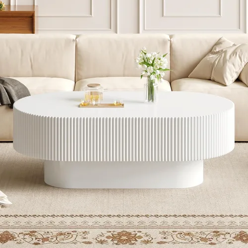 Vista 8 de Merax - Mesa de centro redonda moderna con base resistente, color blanco Mesa central de madera para sala de estar, oficina, recepción, fácil