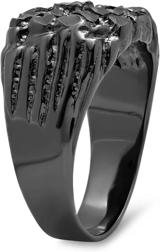 Vista 2 de The Bling Factory Anillo de pepita gruesa chapado en iones negros para hombre, talla 7-16