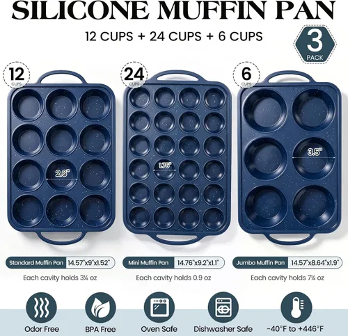Vista 4 de Vinino Juego de moldes de silicona para muffins de 3 piezas con marco