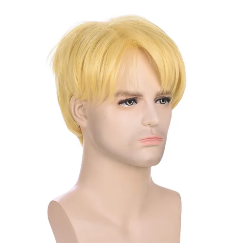 Vista 3 de morvally Peluca rubia corta para hombre con flequillo para cosplay, fiesta de Halloween