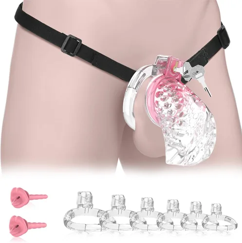 Vista 11 de Jaula de castidad masculina, jaula de pene suave y ligera con 6 tamaños de anillos, cómodo dispositivo de castidad para hombres, perfecto para uso a