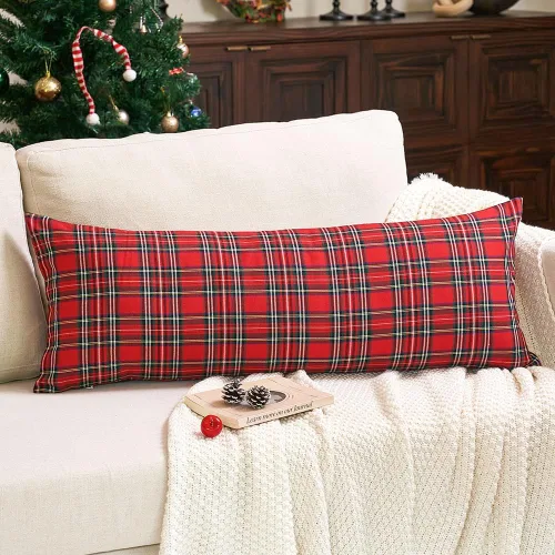 Vista 12 de Juego de 2 fundas de almohada lumbar de Navidad para exteriores de tartán Tartán lumbar marrón