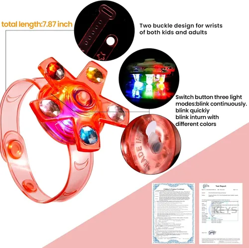 Vista 5 de Paquete de 24 pulseras LED Fidget Spinner – Recuerdos de fiesta que brillan en la oscuridad para niños de 4 a 8 a 12, juguetes de caja del tesoro
