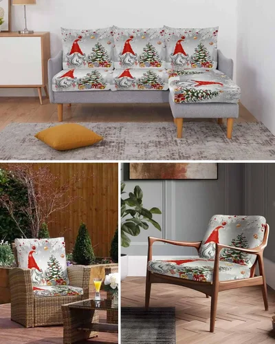 Vista 6 de Fundas de cojín elásticas para sofá de pino navideño, seccional, individual, en forma de L, para muebles, parte inferior elástica, hojas plateadas