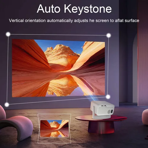 Vista 5 de Proyector inteligente, miniproyector inteligente 4K con WiFi y Bluetooth, compatible con Android 13, soporte 1080P, corrección de trapezoide