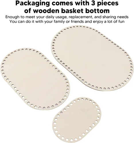 Vista 5 de Zerodis Base de cesta de madera, 3 piezas ovaladas de base de madera moldeadora redonda para tejer, suministros de ganchillo para hacer manualidades
