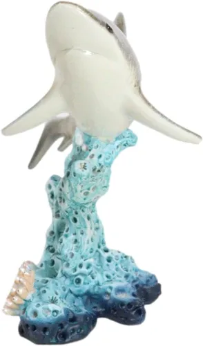 Vista 3 de Ebros Gift Náutica Marina Vida Silvestre Gran Tiburón Blanco Natación Sobre el Mar Estatua de Arrecife de Coral Coastal Ocean Wildlife Fish Figura