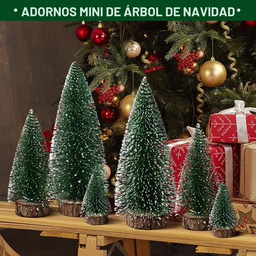 Vista 3 de 6 piezas de mini árboles de Navidad decorativos de cepillo para botellas, árboles de Navidad artificiales de mesa para interiores y exteriores Verde