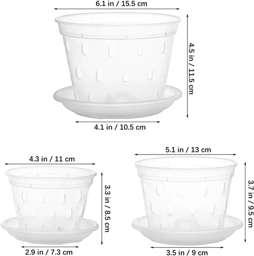 Vista 2 de 3pcs Plastic Orchid Pots and Saucer Set with Drainage Holes
