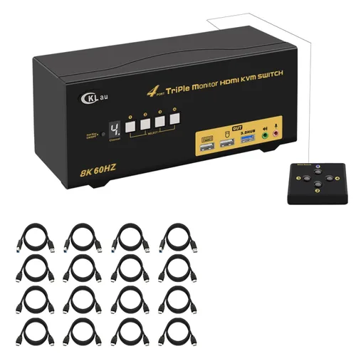 Vista 12 de Conmutador KVM HDMI 2.1 2x2 para 2 computadoras y 2 monitores, 8K @60Hz, 4K @144Hz, Hub USB 3.0, emulación EDID, teclas de acceso rápido