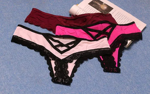 Vista 6 de Justgoo Tangas de encaje para mujer, ropa interior de tiro bajo con espalda en T