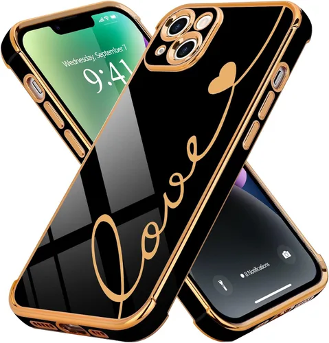 Vista 71 de LCHULLE Funda compatible con iPhone 12 para mujeres y niñas, bonito diseño de corazón de amor con enchapado de lujo, cubierta de TPU suave a prueba