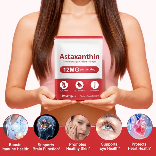 Vista 2 de Suplementos de astaxantina, antioxidante premium de 12 mg de astaxantina con actividad antioxidante, apoya los ojos, las articulaciones, el sistema