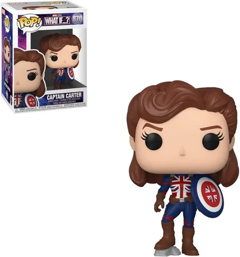 Vista 3 de POP Marvel: What If? - Figura de vinilo del Capitán Carter Funko Pop! (paquete con funda protectora compatible con POP Box), multicolor, 3.75