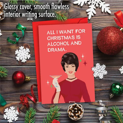 Vista 3 de NobleWorks - Divertida tarjeta navideña para adultos para mujeres - Tarjeta de felicitación festiva con humor directo, tarjeta de felicitación
