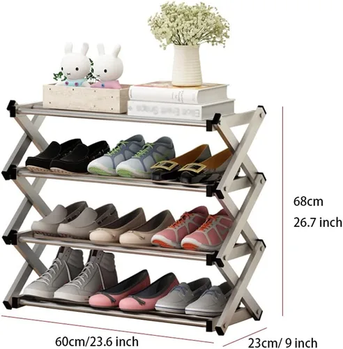 Vista 3 de Zapatero organizador de 4 niveles para entrada, organizador de zapatos de acero inoxidable, estante plegable de pie para armario, compartimento