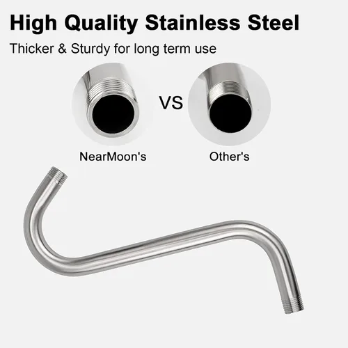 Vista 4 de NearMoon Brazo elevador de cabezal de ducha en forma de S, brazo extensor de ducha con brida, conexión estándar de 1/2 pulgada, accesorio de baño