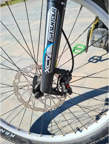Vista 9 de JFOYH Juego de frenos hidráulicos MTB de 4 pistones con rotores de disco flotante de 6.299 in, kit de freno de disco hidráulico delantero y trasero