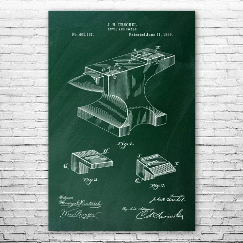 Vista 3 de Póster de Anvil de herrero de la Tierra de patente, regalo de herrero, arte de trabajo de metal, trabajador de hierro, regalos de joyería, profesor