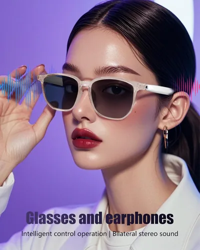 Vista 2 de Lentes inteligentes Bluetooth para hombres y mujeres, con protección UV, micrófono integrado y altavoces de oído abierto, lentes de sol de audio