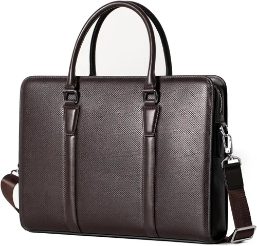 Vista 8 de Maletines de cuero genuino de 14 pulgadas para hombres bolsa de ordenador portátil con cerradura bolsa de mensajero de negocios
