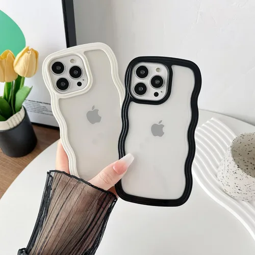 Vista 2 de Caseative Funda para iPhone 13 Pro, color negro Forma de marco de onda rizada linda a prueba de golpes suave