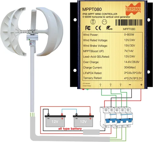 Vista 7 de Marsrock 0 ~ 800W 30A Mini descarga de carga de viento MPPT controlador IP68 impermeable regular Auto Match salida viento DC AC 12/24v voltaje