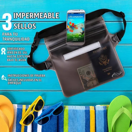 Vista 5 de AiRunTech Bolsa impermeable con correa de cintura (paquete de 2) Accesorios de playa La mejor manera de mantener tu teléfono y objetos de valor