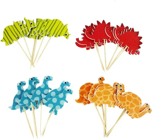 Vista 4 de 96pcs Dinosaur Cake Toppers Cartoon Birthday Party Decoration Picks