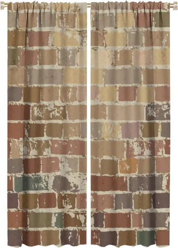 Vista 23 de Cortinas opacas para pared de ladrillo, rústicas, para pared de ladrillo, naranja y rojo, impresión artística para sala de estar, dormitorio