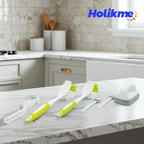 Vista 7 de Holikme Juego de cepillos de limpieza, estropajos para limpieza, cepillos de ranura para olla, sartén, fregadero de cocina, cepillos de alambre