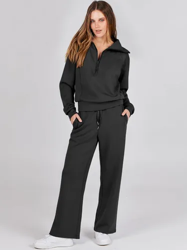 Vista 2 de ANRABESS Women 2 Piece Outfits Sweatsuit Set 2023 Fall Oversized Half Zip Sweatshirt Wide Leg Sweatpant Lounge Set Tracksuit