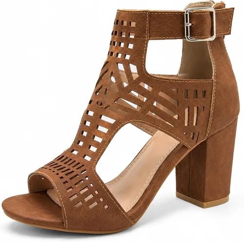 Vista 7 de SO SIMPOK Women’s Chunky Heel Sandals,Cutout Peep Toe Dressy Sandals Negro
