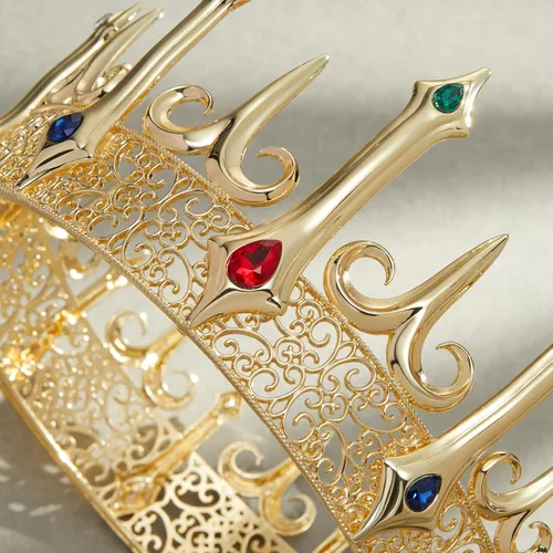Vista 6 de SWEETV Corona dorada de rey para hombres, coronas de cristal de príncipe, tiaras medievales reales, accesorios de disfraz para baile de graduación