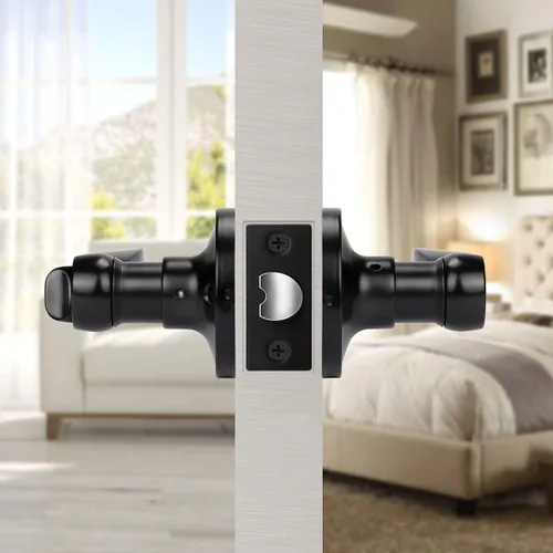 Vista 5 de KNOBWELL Paquete de 1 manija de puerta negra moderna con cerradura de giro para el pulgar en el interior, manijas de puerta de privacidad negras