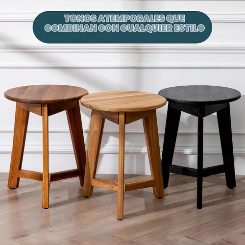 Vista 8 de VICTORY RELAX Mesa auxiliar redonda – Mesa auxiliar de madera de acacia maciza para sala de estar o dormitorio – Acabado de madera negra, mesita