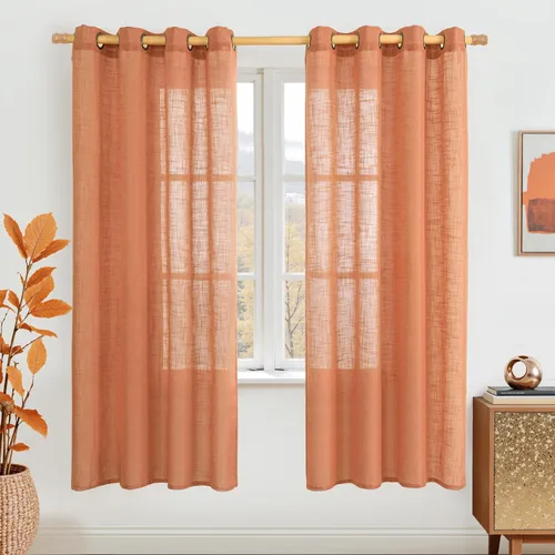 Vista 149 de LAMIT Cortinas de lino marrón caramelo para sala de estar, 84 pulgadas, de lino sintético, texturizado, filtrante de luz, paneles de privacidad