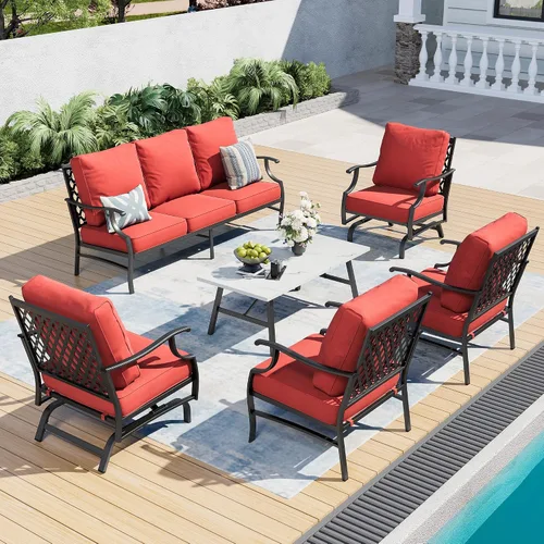 Vista 56 de SUNSHINE VALLEY Juego de conversación al aire libre de metal de 6 piezas, 7 asientos