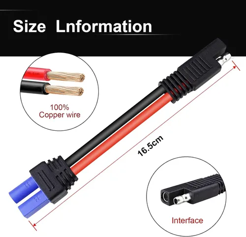 Vista 3 de Cable conector EC5 hembra a SAE, cable adaptador de alimentación automotriz para fuente de alimentación de baterías de panel solar de motor