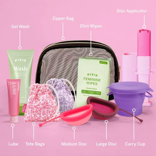 Vista 2 de Kit de discos menstruales Pixie para el cuidado femenino - Los discos Pixie están diseñados para quitarse como los tampones - 100% de silicona