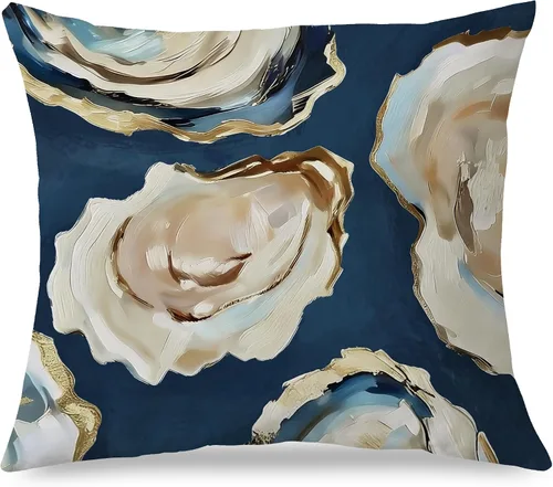 Vista 28 de Fundas de almohada costeras de langosta, fundas de almohada náuticas de langosta roja de Nueva Inglaterra con rayas azules y blancas para casa