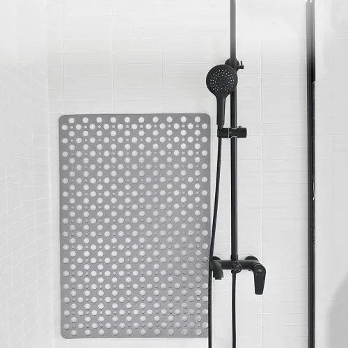 Vista 2 de Tapete de ducha para bañera antideslizante con ventosas y agujeros de drenaje, lavable a máquina, alfombra de baño para ancianos, 17 x 29.5 pulgadas