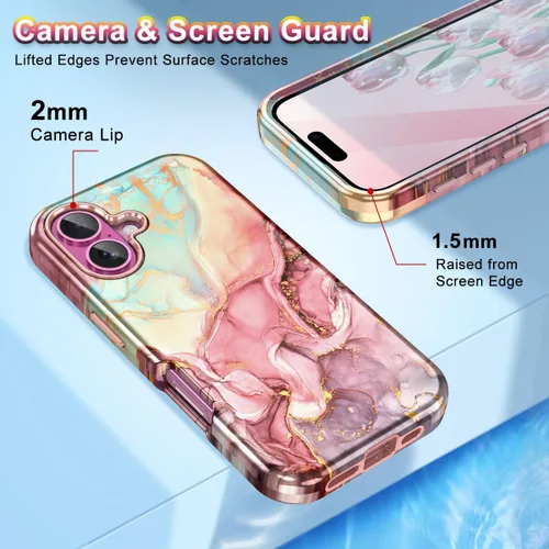 Vista 4 de Btscase Funda para iPhone 16 (2024), [probada en caídas de grado militar] Diseño de patrón de mármol delgado, resistente, a prueba de golpes