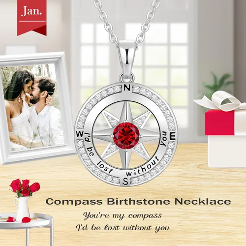 Vista 43 de Peeshow Collar para mujer, brújula, piedra natal, joyería de cumpleaños, aniversario, ideas para su novia, regalo romántico de amor en Navidad, día