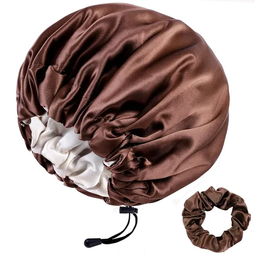 Vista 12 de RedJoe 22 Momme - Gorro de seda de morera 100 % para dormir, gorro de dormir ajustable de seda para mujeres y hombres, para el cuidado del cabello