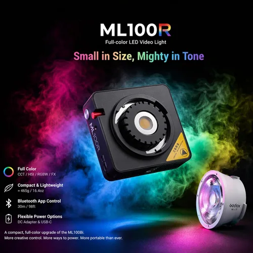 Vista 8 de Godox ML100R 110W RGB LED luz de video, con reflector intercambiable de 15°/1800-10000K CCT/14 efectos FX cinematográficos/múltiples opciones