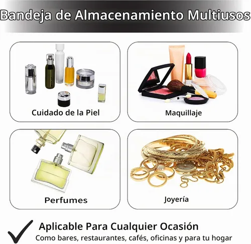 Vista 3 de Home Details Tanque negro mate, para perfumes, joyas, artículos de tocador, baño, mesa de café, bandeja de tocador de decoración